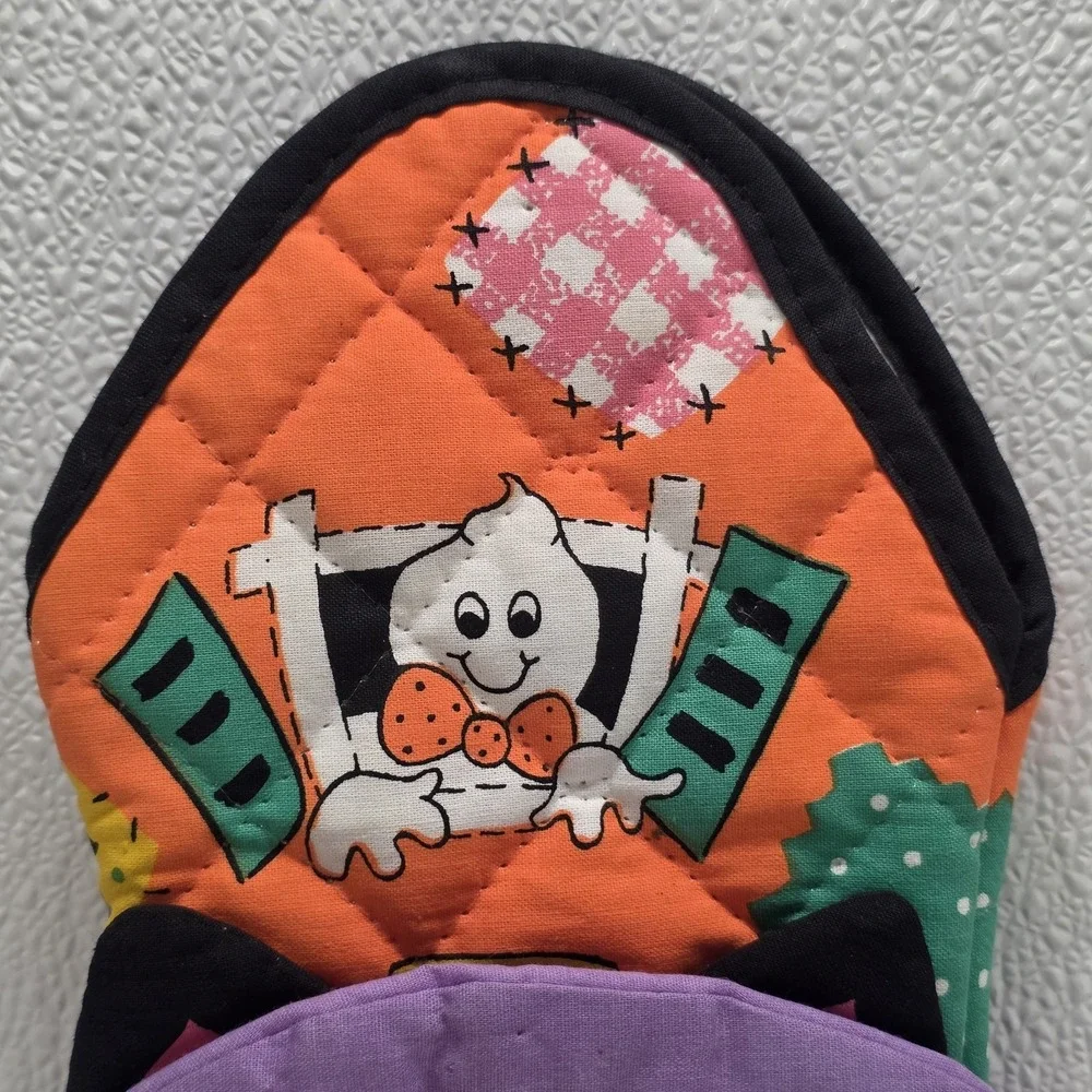 Vintage Black Cat Witch 3D Potholder Oven Mitt Halloween Boo!